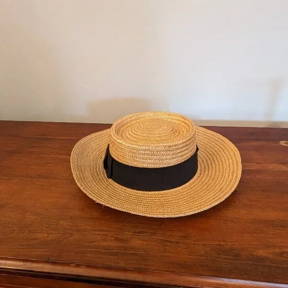 Bloomingdale\'s Made in Italy Straw Hats in Black Vintage 60s Frank Olive Black Milan Straw Hat Size 7  main image 4